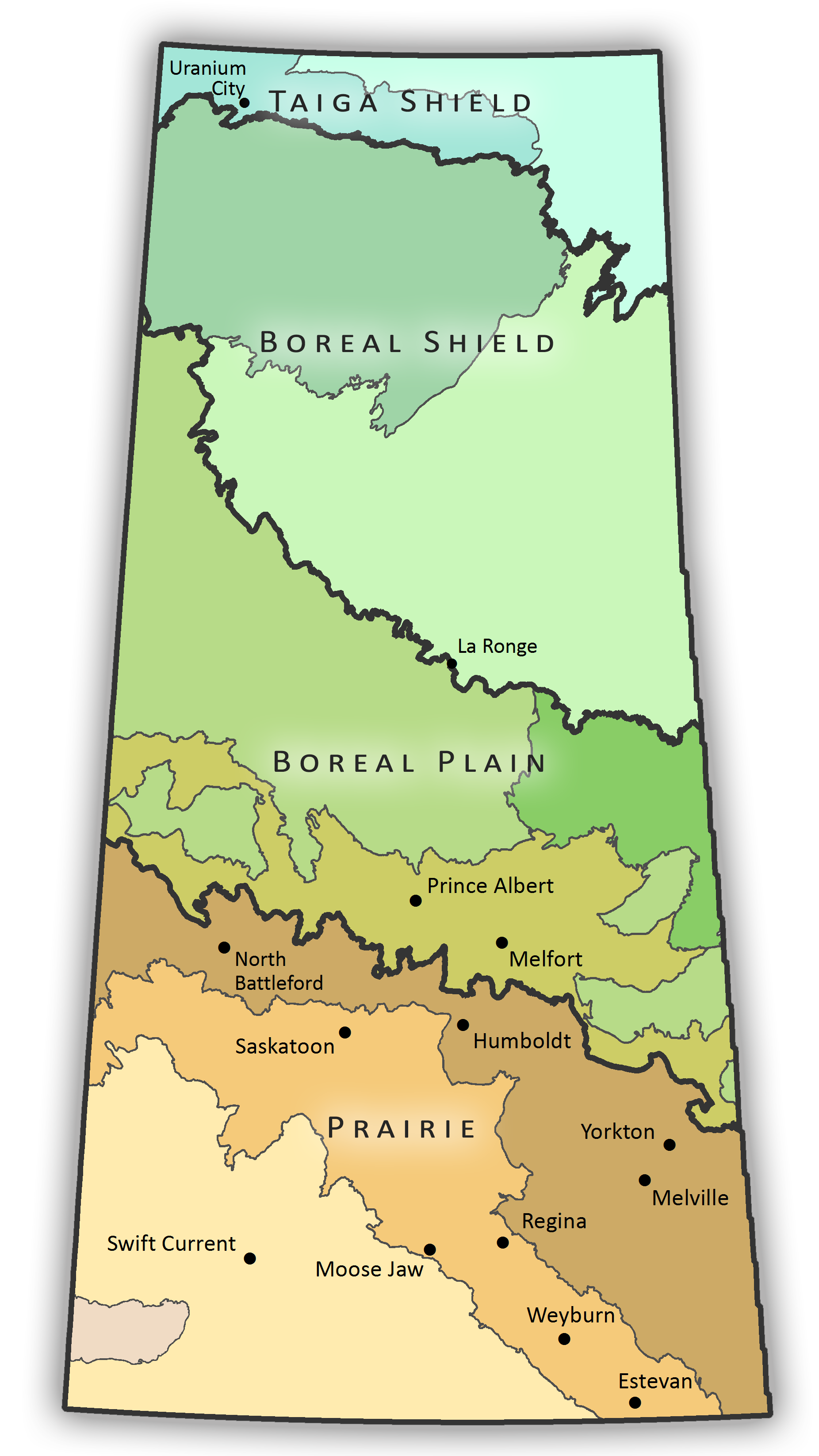 Map illustrating the Ecozones and Ecoregions of Saskatchewan. Click on an ecoregion to display a pop-up window with more information.